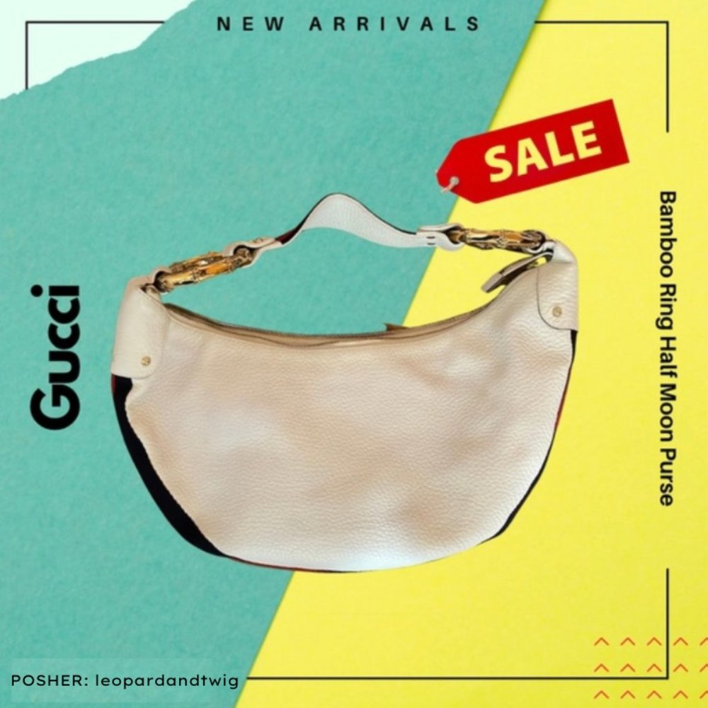Gucci Bamboo Ring Half Moon white purse with stripes